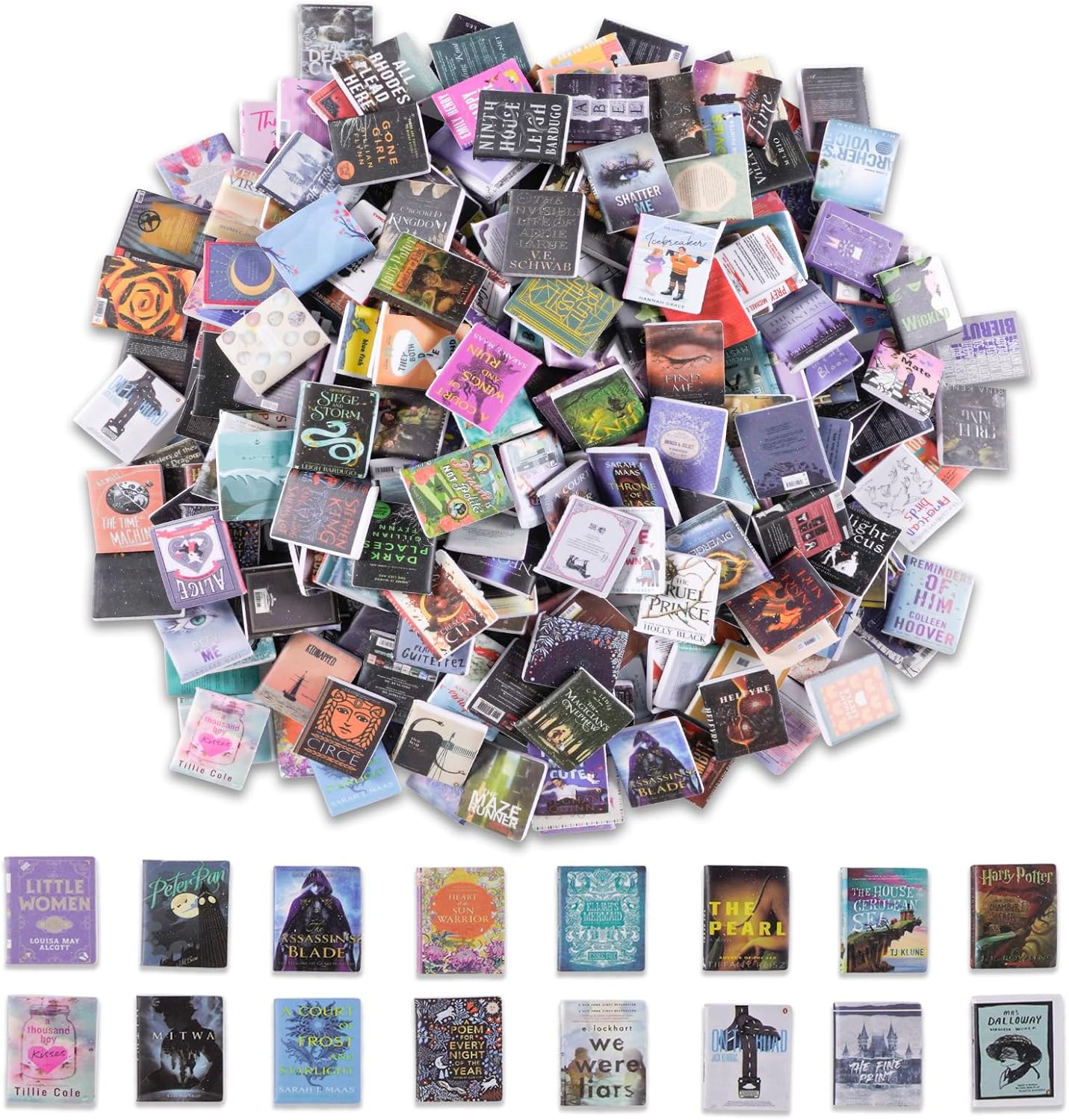 Skiennix Miniature Book Set - 300 Pcs Anxiety Bookshelf Decor | 1:12 Dollhouse Accessories