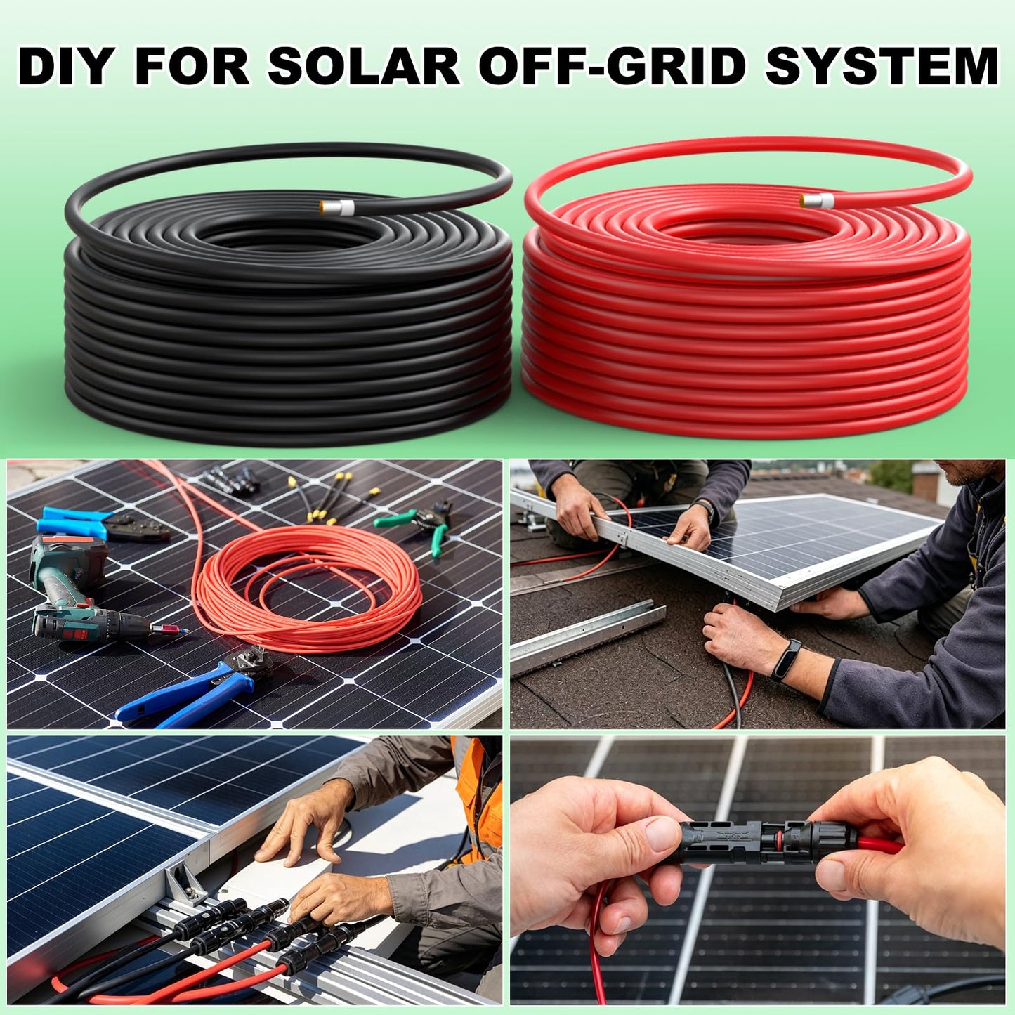Vansdon 2x200FT Solar Panel Wire,10AWG Solar Wire Tinned Copper PV Cable for Solar Panels Outdoor Automotive RV Mppt Boat Marine