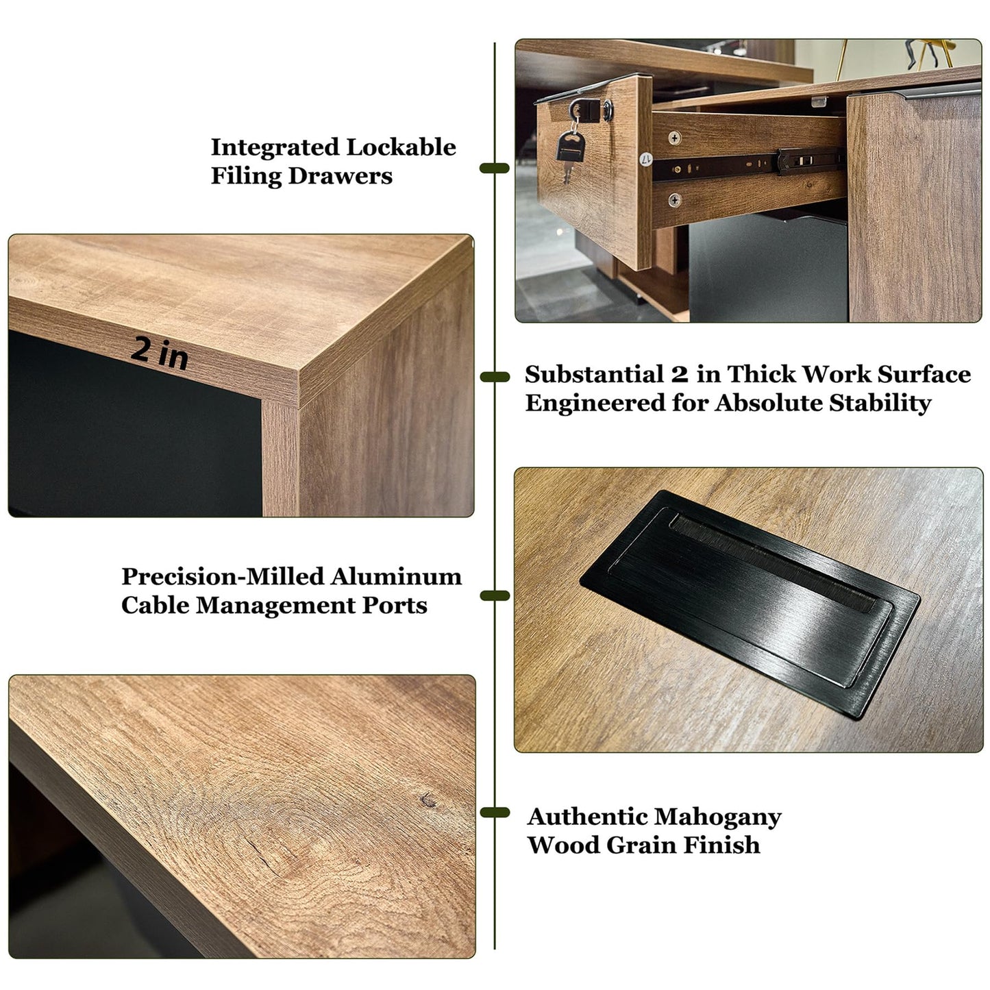 ONNAHOMEStlyle L Shaped Desk with File Drawer, Solid Wood Large Executive Desk for Home Office, Adjustable Width (70.86" to 78.7"), Storage Cabinet & 2 Drawers, Left Return