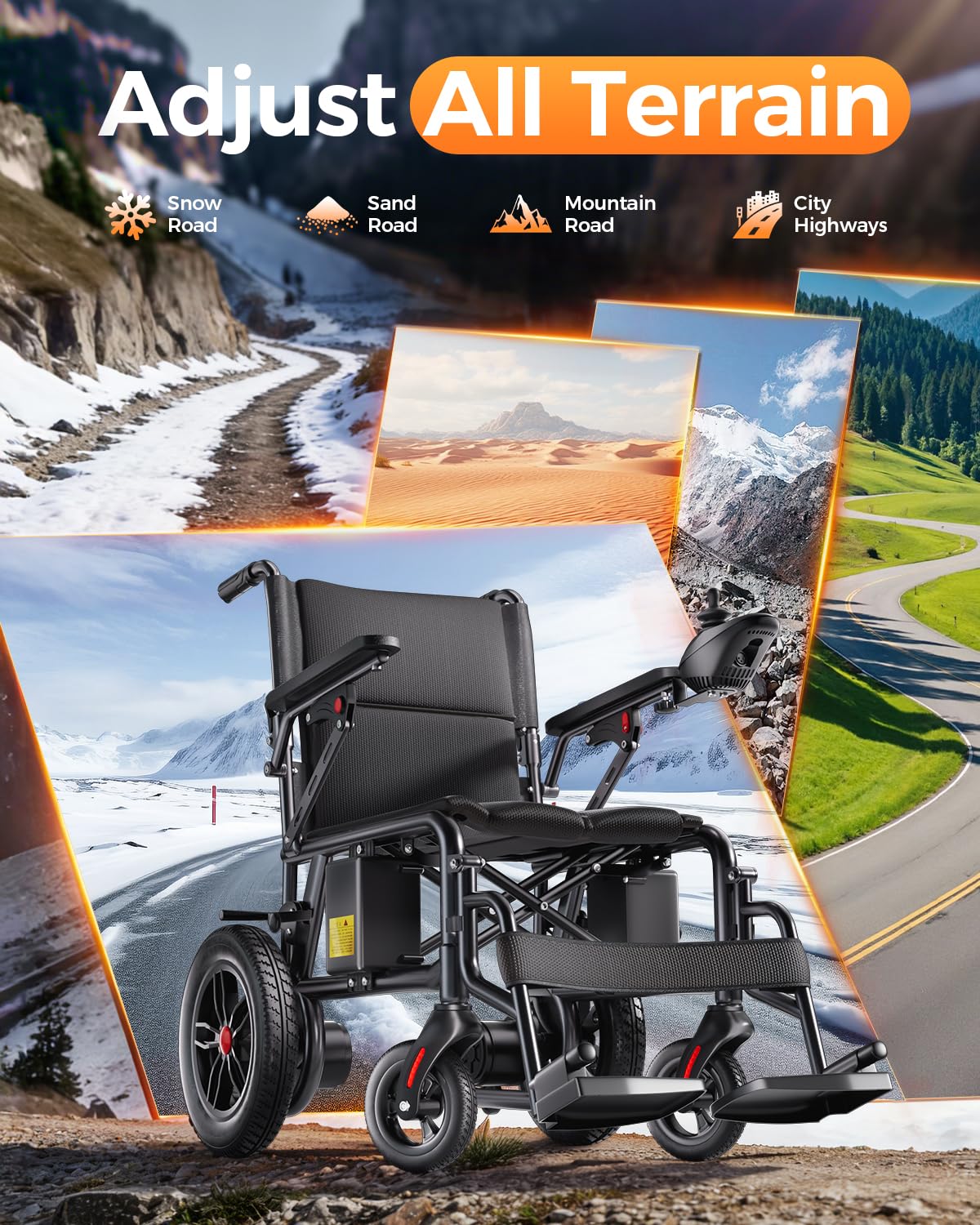 Electric Wheelchair for Adults - 15 Miles Long Travel Range, Lightweight Folding, Motorized Power Chair for Indoor/Outdoor Mobility - Compact Size - Black