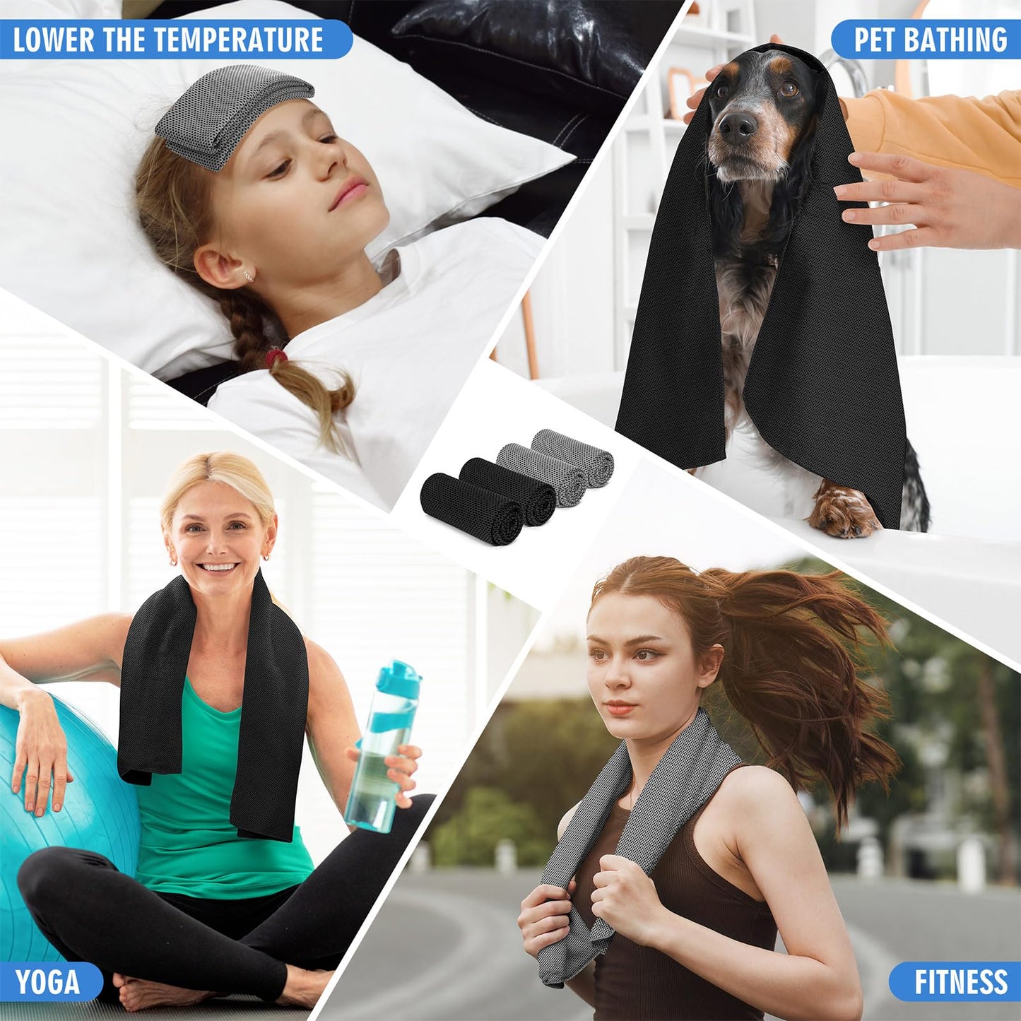 Hemndic 4 Pack Cooling Towels (40"x12"), Soft Breathable Cooling Towels for Neck and Face, Microfiber Workout Towels for Yoga, Golf, Running, Hiking & More Activities