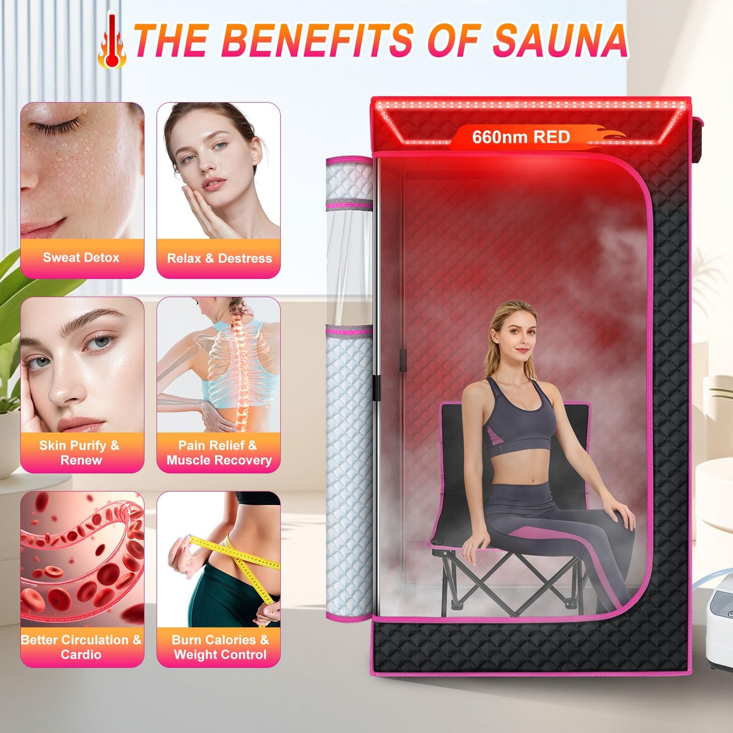 STEECA Portable Infrared Sauna Box for Home, Steam Sauna Tent with 1300W 3L Steamer, Full Body Relaxation for Indoor Use