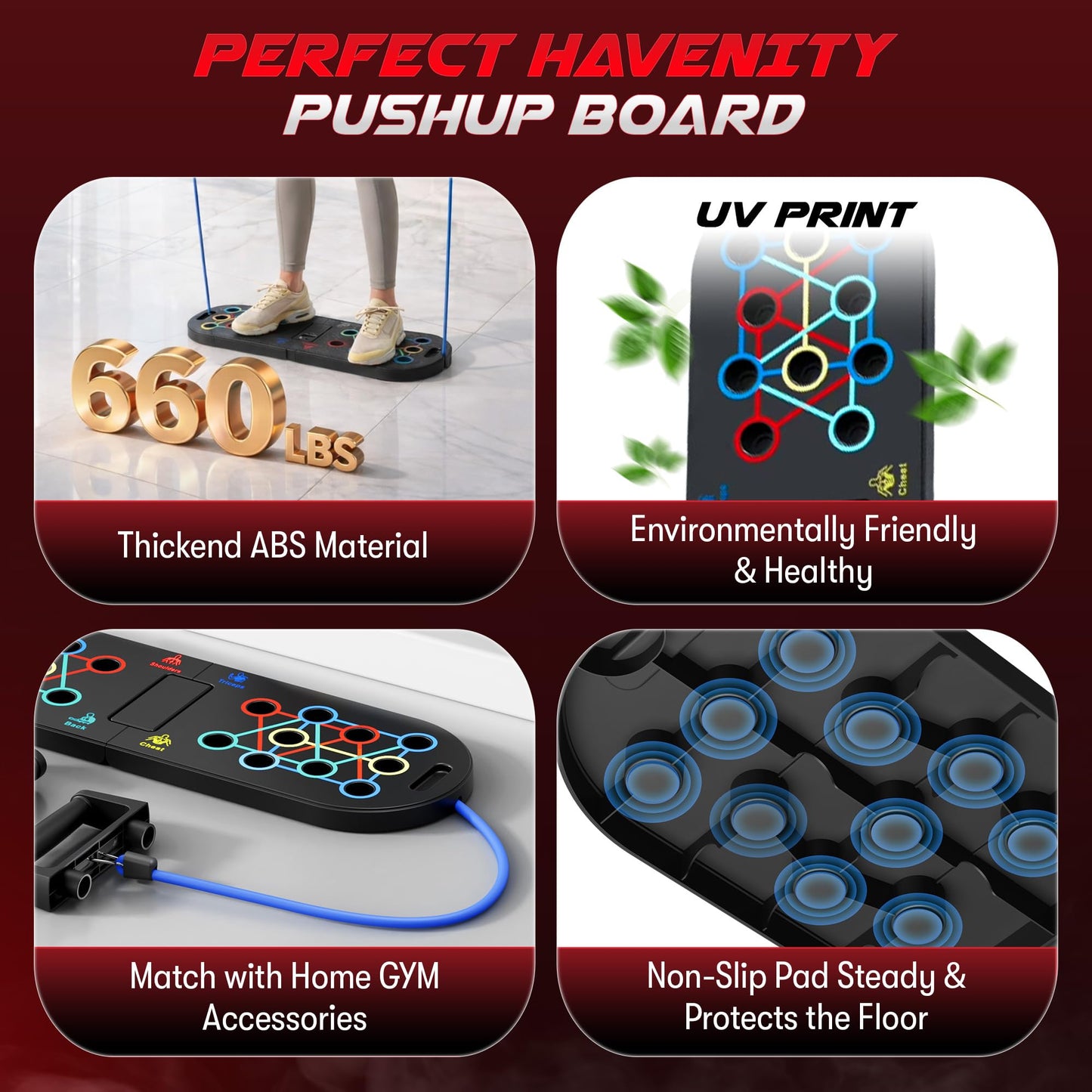 HAVENITY Plank Board & Push Up Board 22-in-1 with Resistance Bands – Core Trainer with Foam Elbow Pads, Foldable Home Gym Equipment for Men & Women