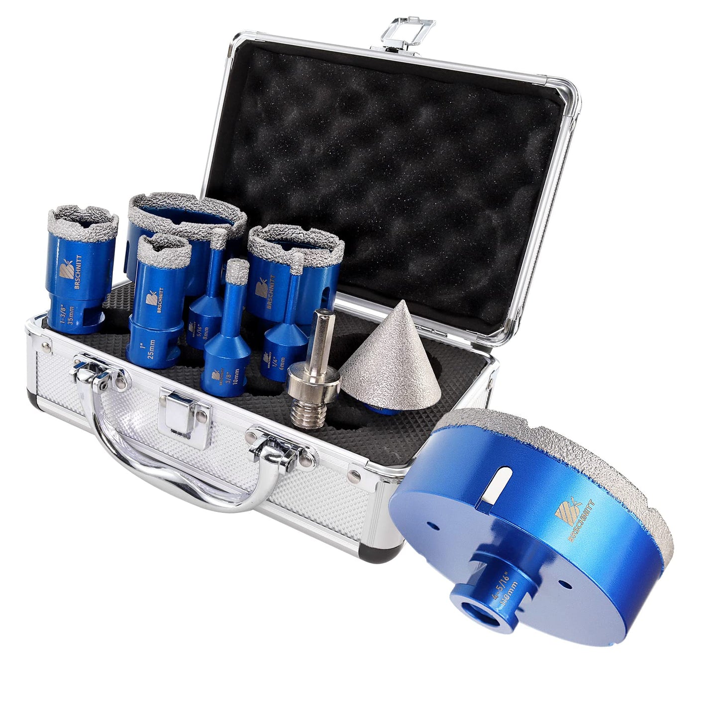 Diamond Core Drill Bit Set - BRSCHNITT 1/4" 5/16" 3/8" 1" 1-3/8" 2" 2-1/2" 4-5/16 Diamond Hole Saw Kit for Drilling Porcelain Tile Ceramic Marble Granite,2" Diamond Chamfer Bit