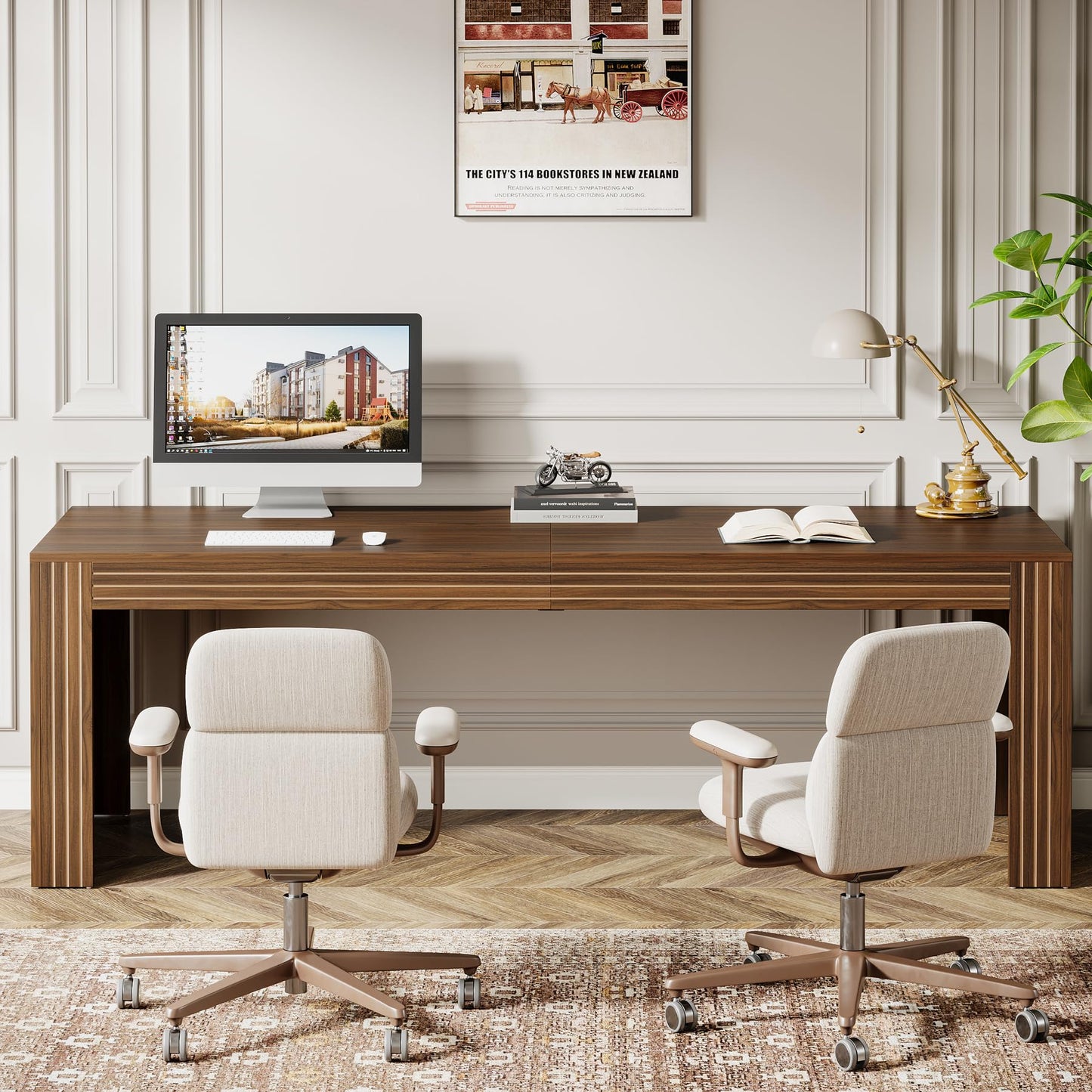 Tribesigns 79-Inch Extra Long Desk, Two Person Double Desk for Home Office, Wooden Long Computer Desk Writing Table for Office, Dark Brown