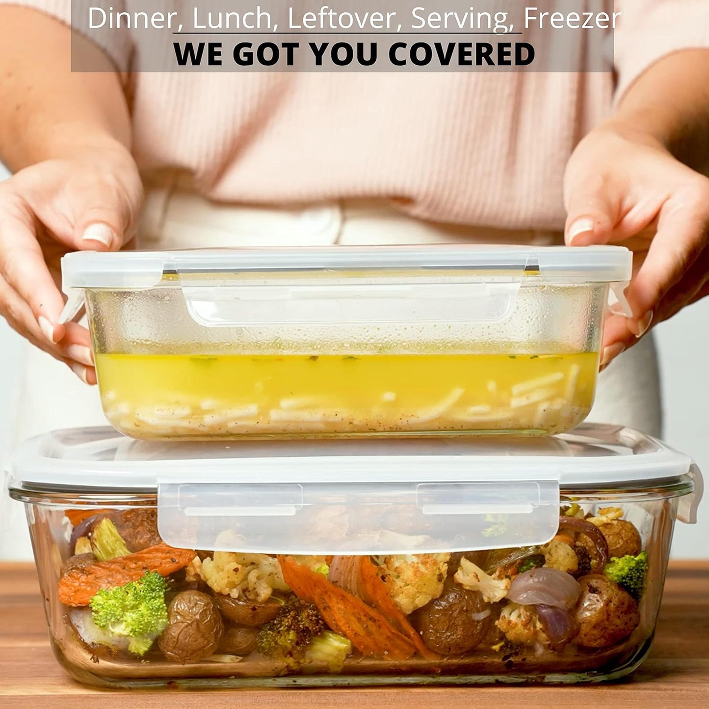 Razab Airtight Large Glass Food Storage Containers - BPA Free, Leak Proof | 4 Pc Set (2700ML & 1520ML)