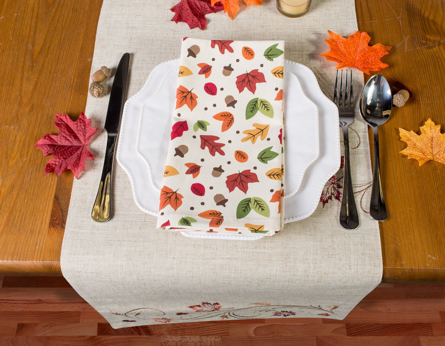 DII 100% Cotton Buffet Napkin Machine Washable, Oversized, Everyday Basic, 20x20, Scattered Leaves