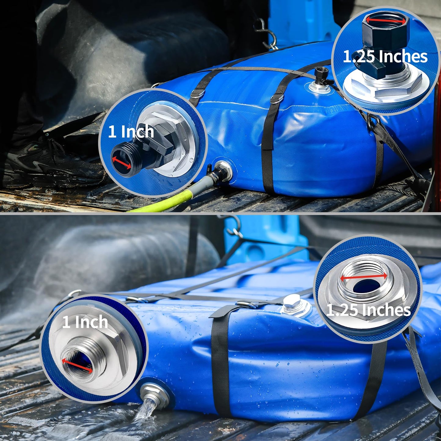 TPU Water Storage Bladder, 35 Gallon Portable RV Fresh Water Tank, Food Grade BPA Free Collapsible Flexible Container for Drinking, Camping, Irrigation & Emergency-Hurricane, Drought, Fire (3/4” GHT)