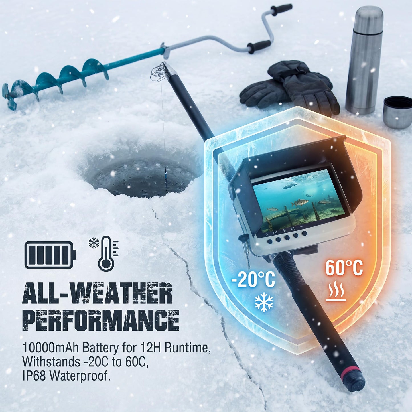 Takkicept Underwater Fishing Camera & Fish Finder: 5.5 Inch 1080P OLED Screen DVR 32GB Storage with 220° Adjustable Lens 82ft Cable IP68 Waterproof - Outdoor Fishing Ice & Lake Anglers