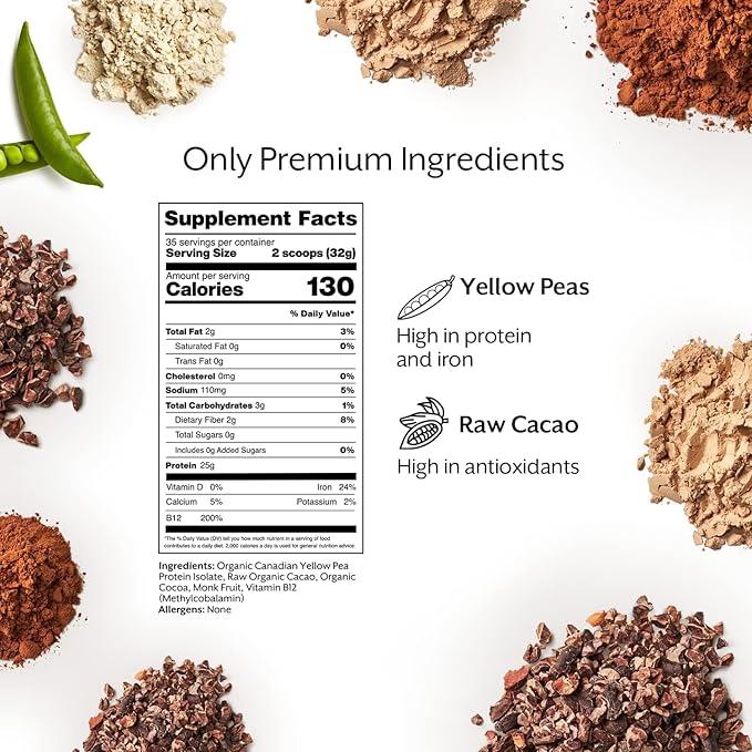 ProMix Nutrition Plant-Based Vegan Protein Powder, Raw Chocolate - Pea Protein & Vitamin B-12 - ­Post Workout Fitness & Nutrition Shakes, Smoothies, Baking & Cooking Recipes - 5 Pound (Pack of 2)