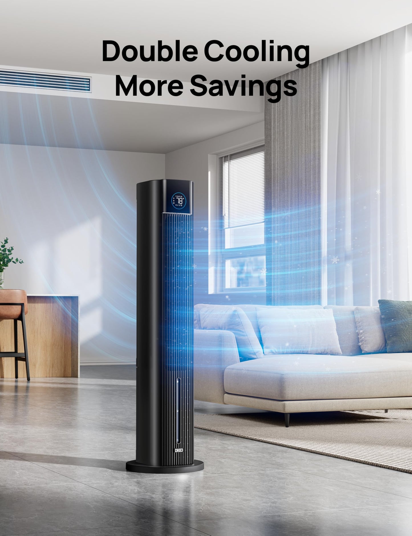 DREO Evaporative Air Swamp Cooler, 43" Cooling Fans that Blow Cold Air 2026 Upgraded, 80° Oscillating Floor Fan for Bedroom, Easy Cleaning, APP Control, Ice Packs, 4 Speeds & 4 Modes, 12H Timer, Black
