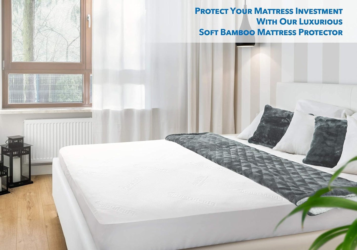 PlushDeluxe Premium Bamboo Mattress Protector - Twin Size, Waterproof & Ultra Soft for Comfort - White