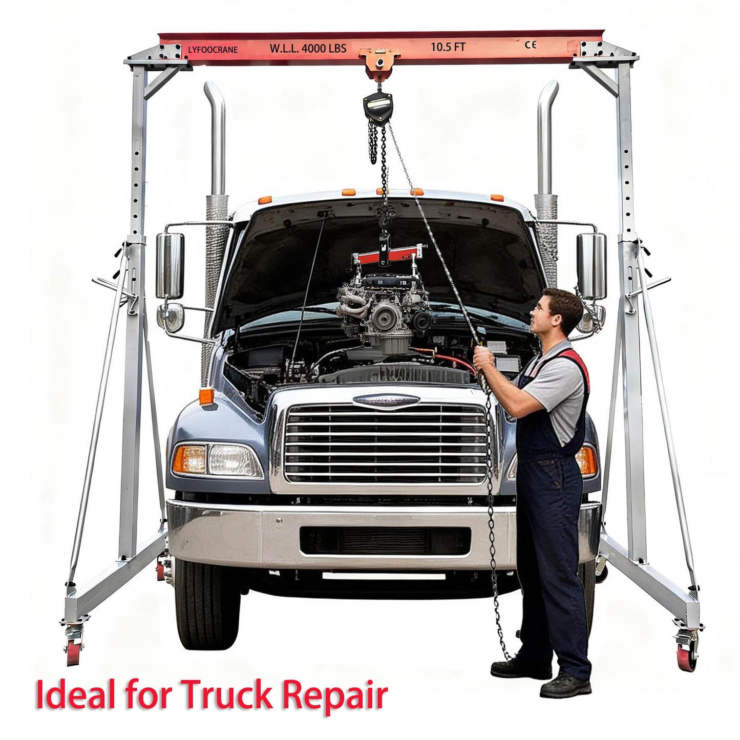 Width 10.5 FT Adjustable Gantry Crane 4000 LB Capacity, Height Adjustable Gantry 9.85 FT ~ 10FT ~ 12 FT~12.5 FT~13.90 FT, Portable Gantry Hoist 2T, Garage Crane with Hoist and Rigging Kit (10.5 FT)