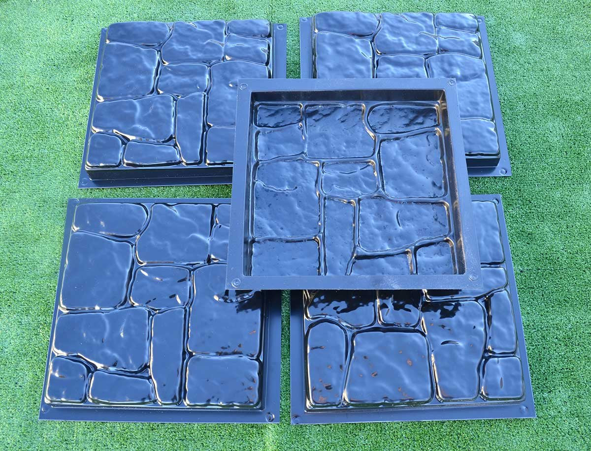 SvitMolds Concrete Mold DIY Flagstone Durable Mold Pavers Stone Patio Casting Concrete Garden Path Pavers for Garden Walkway, Concrete Walkway Molds Cobblestone Set 5 pcs S25
