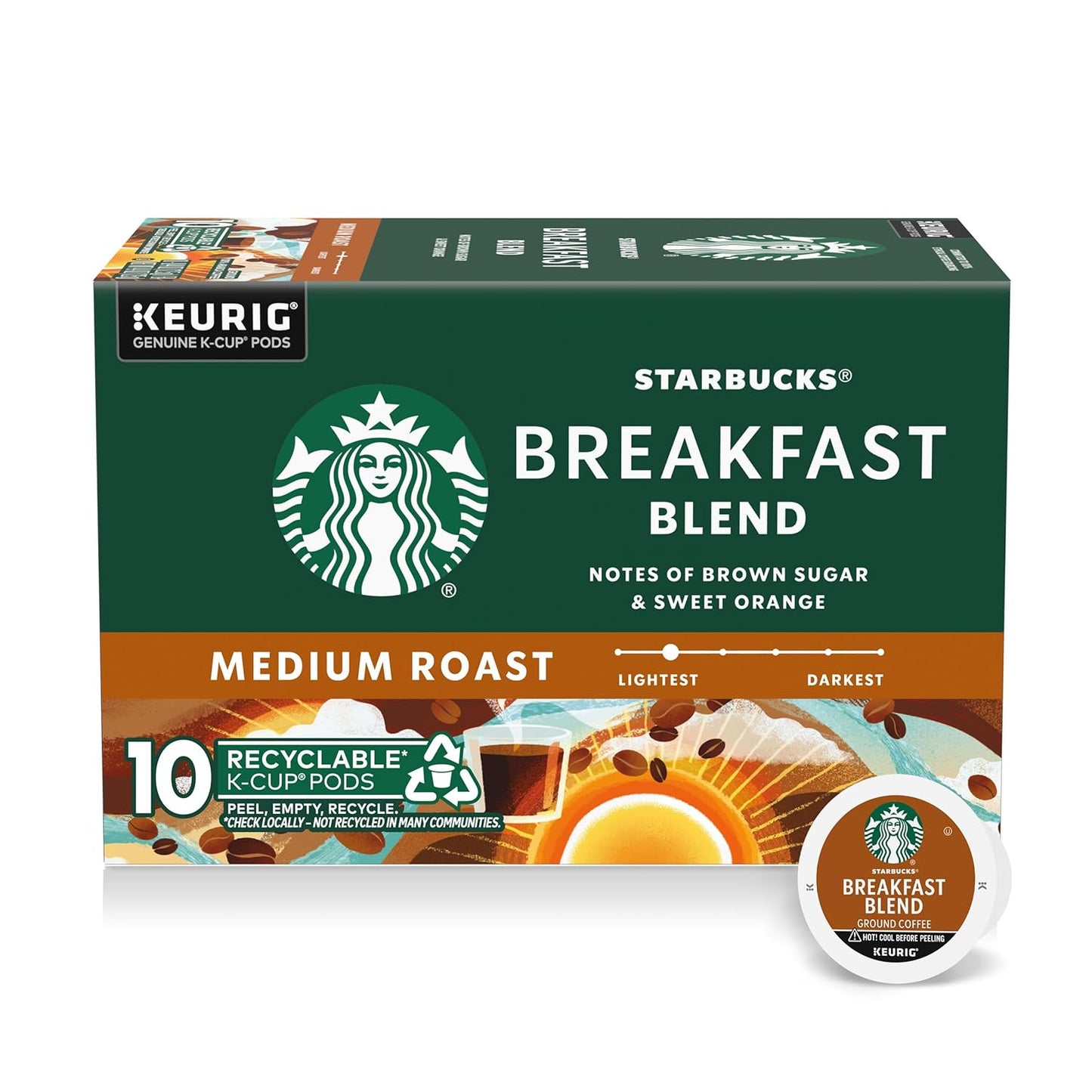 Starbucks K-Cup Coffee Pods - Medium Roast Breakfast Blend for Hot or Iced Coffee | 10 Pods