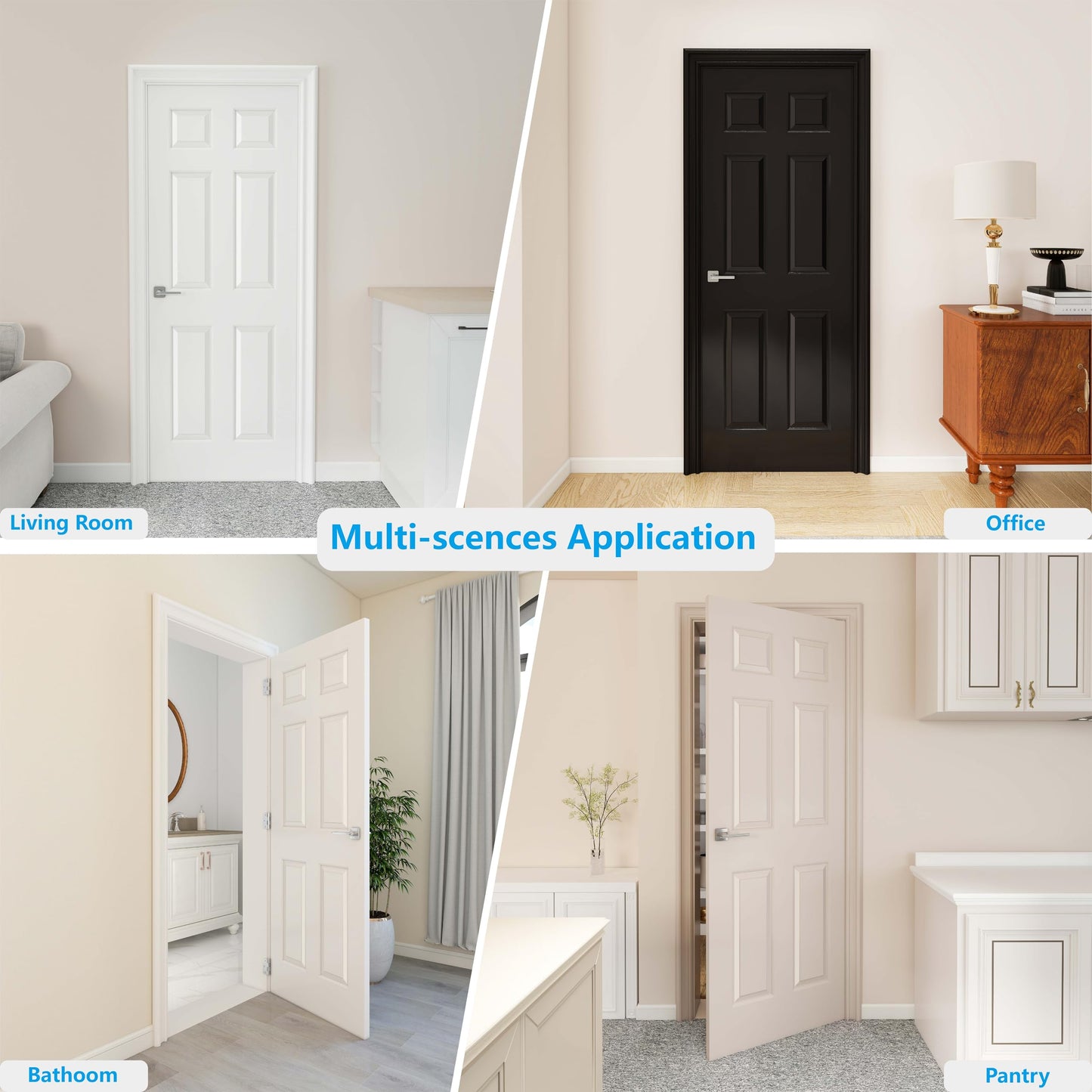 JUBEST 24"x80" Raised 6-Panel Textured White Primed Hollow Core Interior Molded Door Slab, NOT Pre-drilled and NOT Included Hardware, Paintable Interior Door for Pantry, Laundry, Office