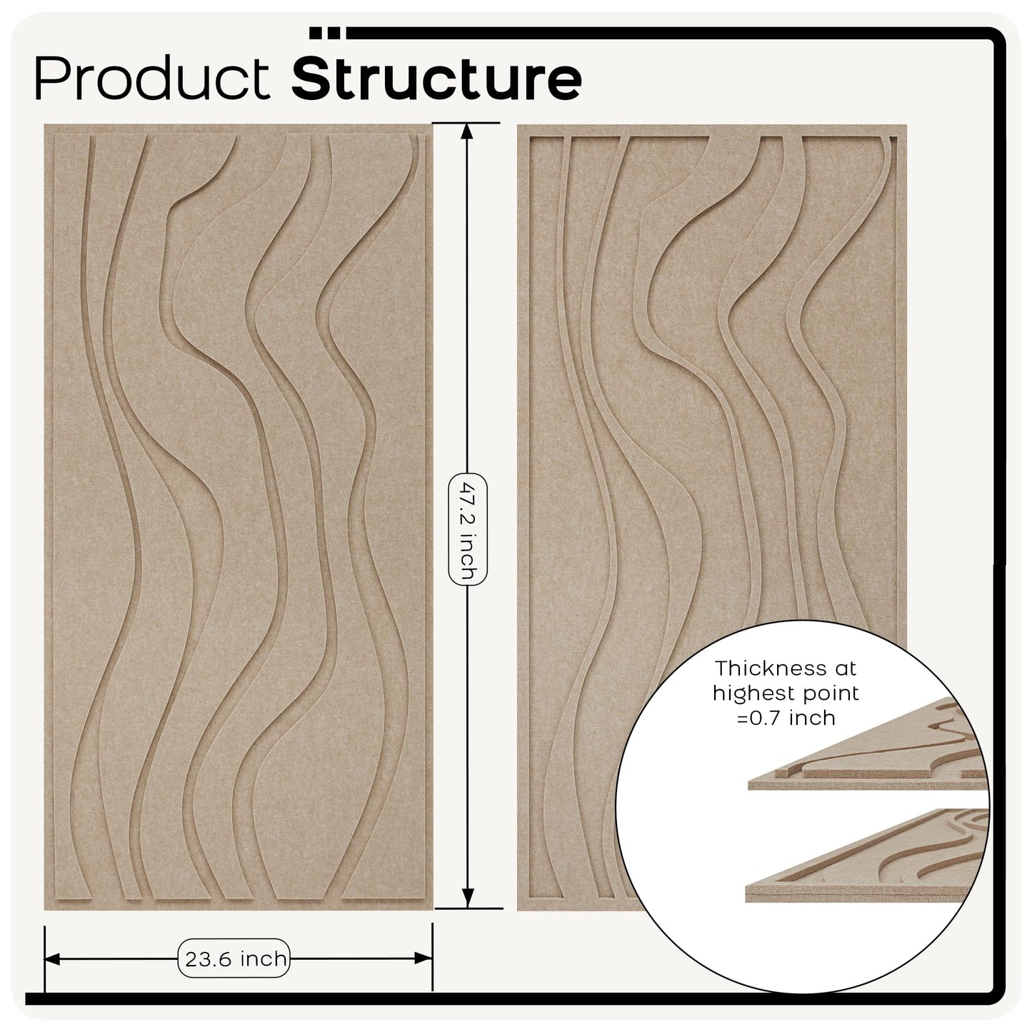 BUBOS 4 Pack Large Acoustic Panels, Total-Size 47.2 x 23.6 Inches Soundproof Wall Panels, Decorative Sound Panels, Self-Adhesive Acoustic Wall Panels for Recording Studio, Home&Office (Camel, 4 Pack)