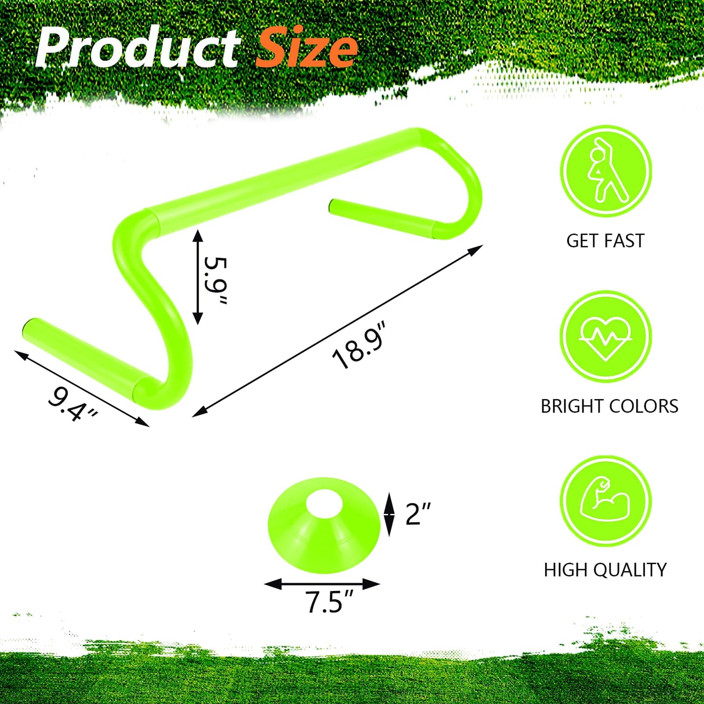 QIJISTORM 10 Pcs 6" Speed Agility Training Hurdles with 6 Marker Cone Durable Detachable Training Equipment Plyometric All Speed Hurdle for Athletes Soccer Basketball Football Practice Green