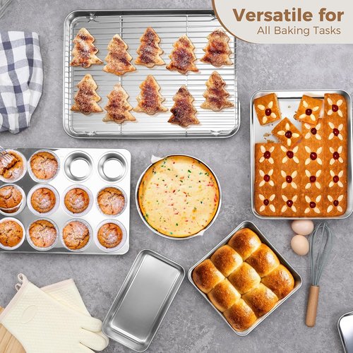 E-far 9-Piece Stainless Steel Baking Pan Set - Versatile Bakeware for Cakes, Cookies & Muffins | Dishwasher Safe
