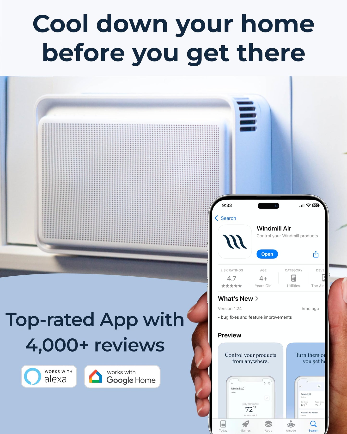 Windmill Window Air Conditioner - Quiet & Smart, Easy Install, Voice-Enabled, Remote & App Control AC Unit - 6,000 BTU