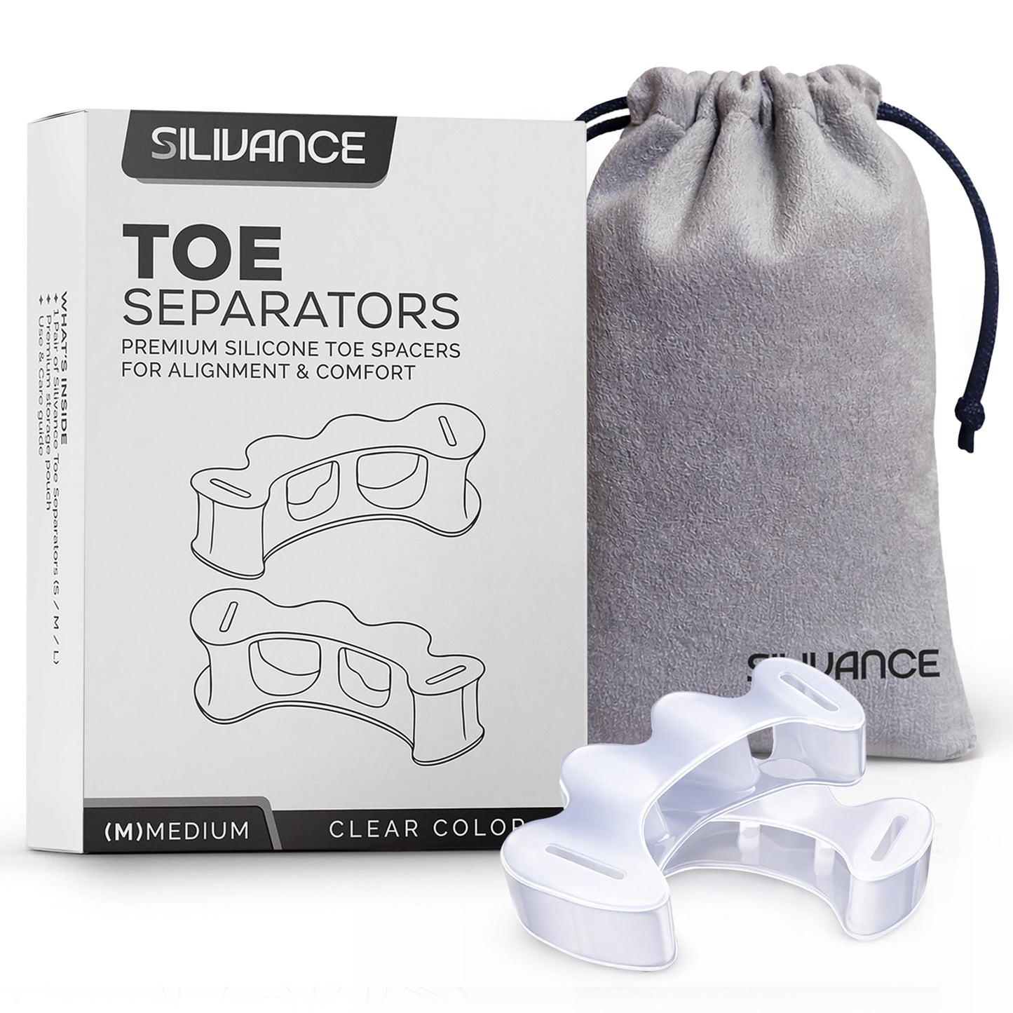 Silivance Toe Spacers for Foot Alignment – Bunion Corrector & Toe Separator for Pain Relief, Natural Toe Splay & Posture Support – Medical Grade Silicone (Medium)
