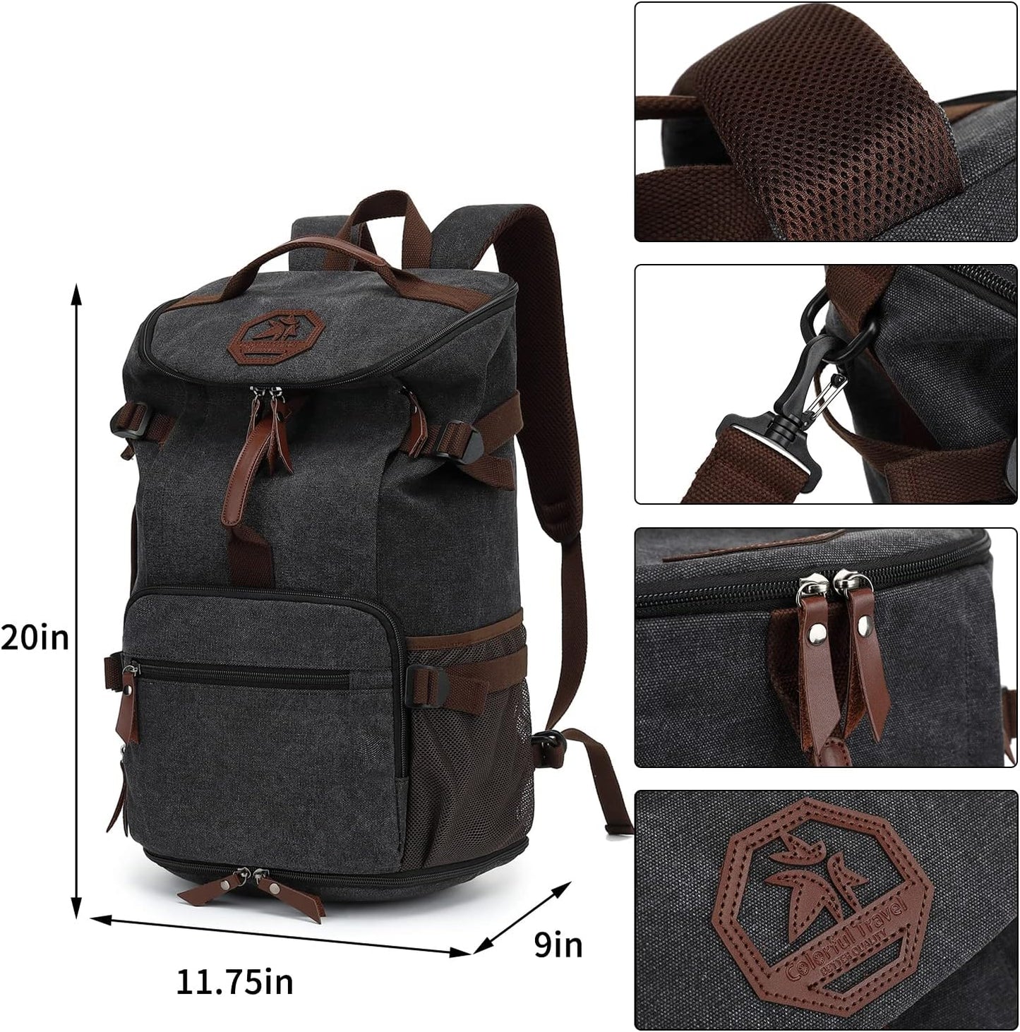 Backpack 4-Way Kalesi Gym Duffle Bag Vintage canvas with Shoes Compartment for travel Sport Hiking laptop (Vintage