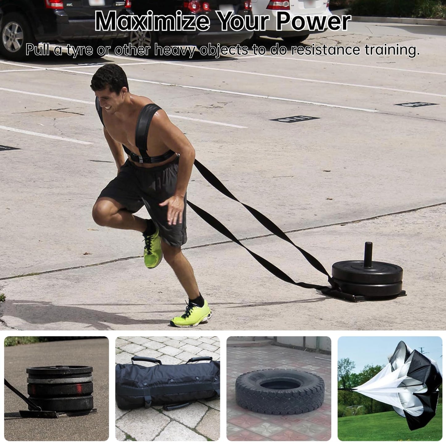 COSYOO 4 PCS Sled Harness for Exercise, Physical Football Running Resistance Training Rope Kit, Tire Pulling Harness Fitness Workout Assistance Equipment Trainer with Adjustable Padded Shoulder Strap