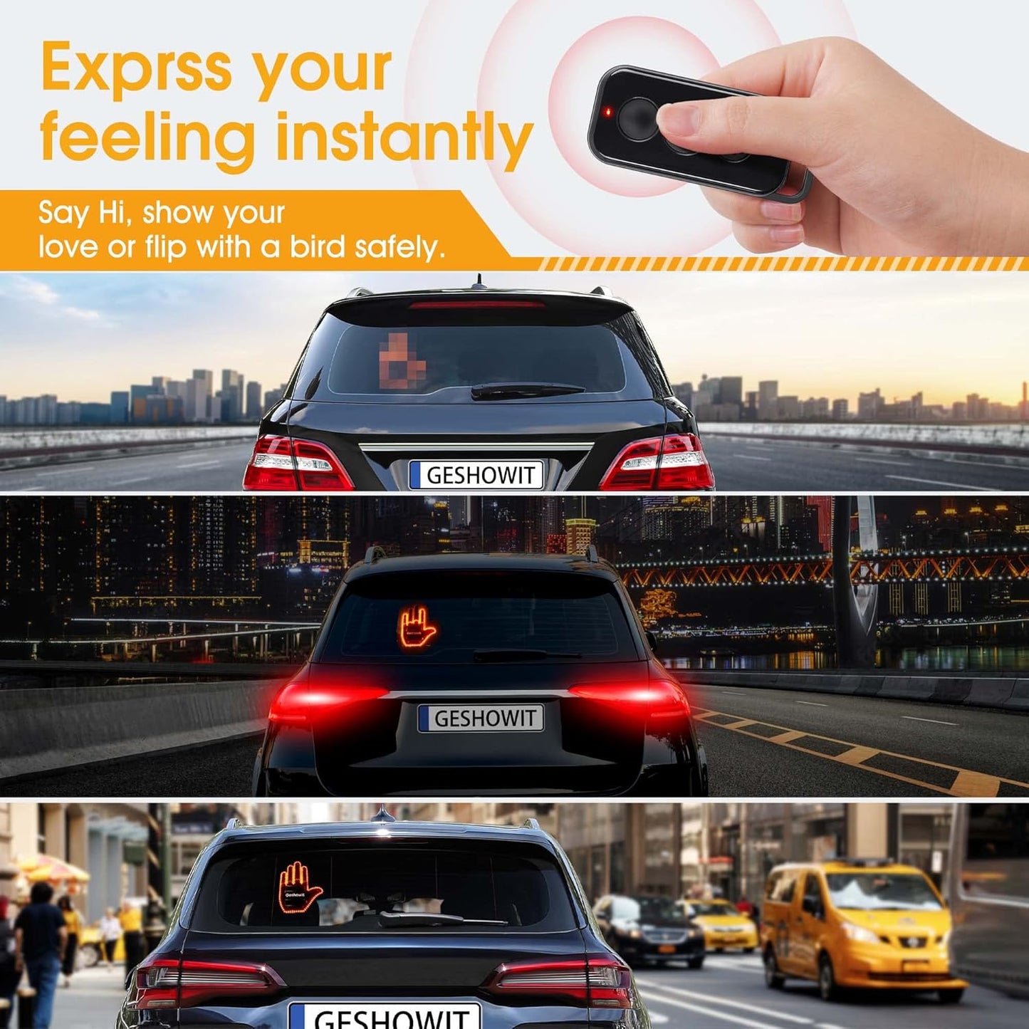 Car Accessories for Men, Car Finger Light with Remote - Give The Bird & Wave & Love to Drivers - Truck Accessories