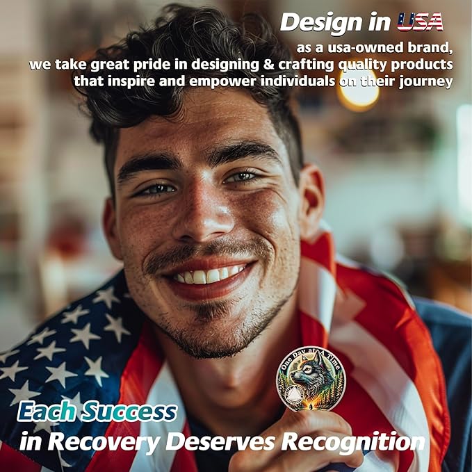 One Day at a Time Sobriety Coin - Recovery Aurora Forest Wolf AA Coins - Addiction NA AA Chips and Medallions - Celebrate 1-65 Sober Living Clean Narcotics Alcoholics Anonymous Gifts for Men Women