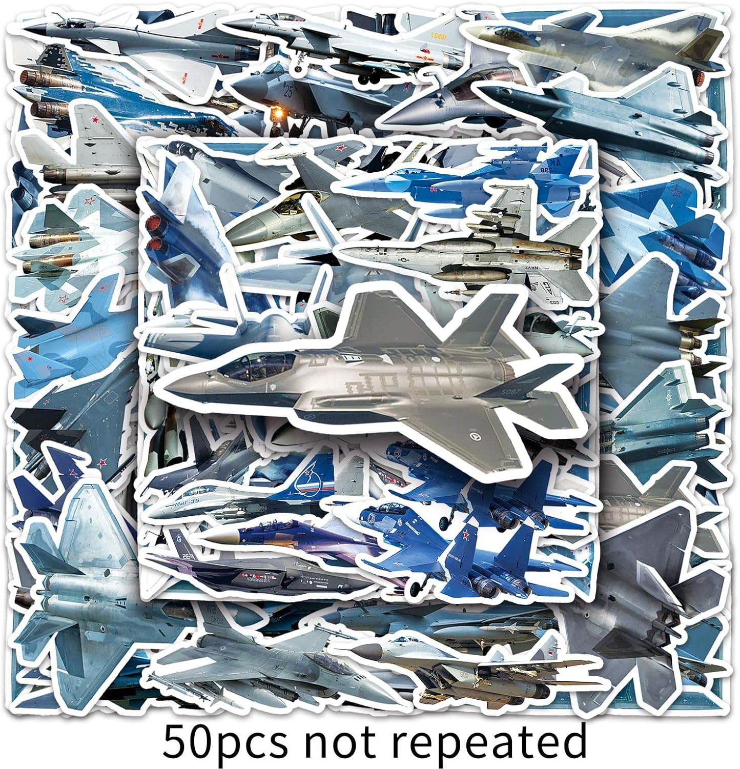 LYLSDSB 50Pcs Fighter Jet Plane Stickers - Vinyl Waterproof for Laptops, Bikes, Cars & More
