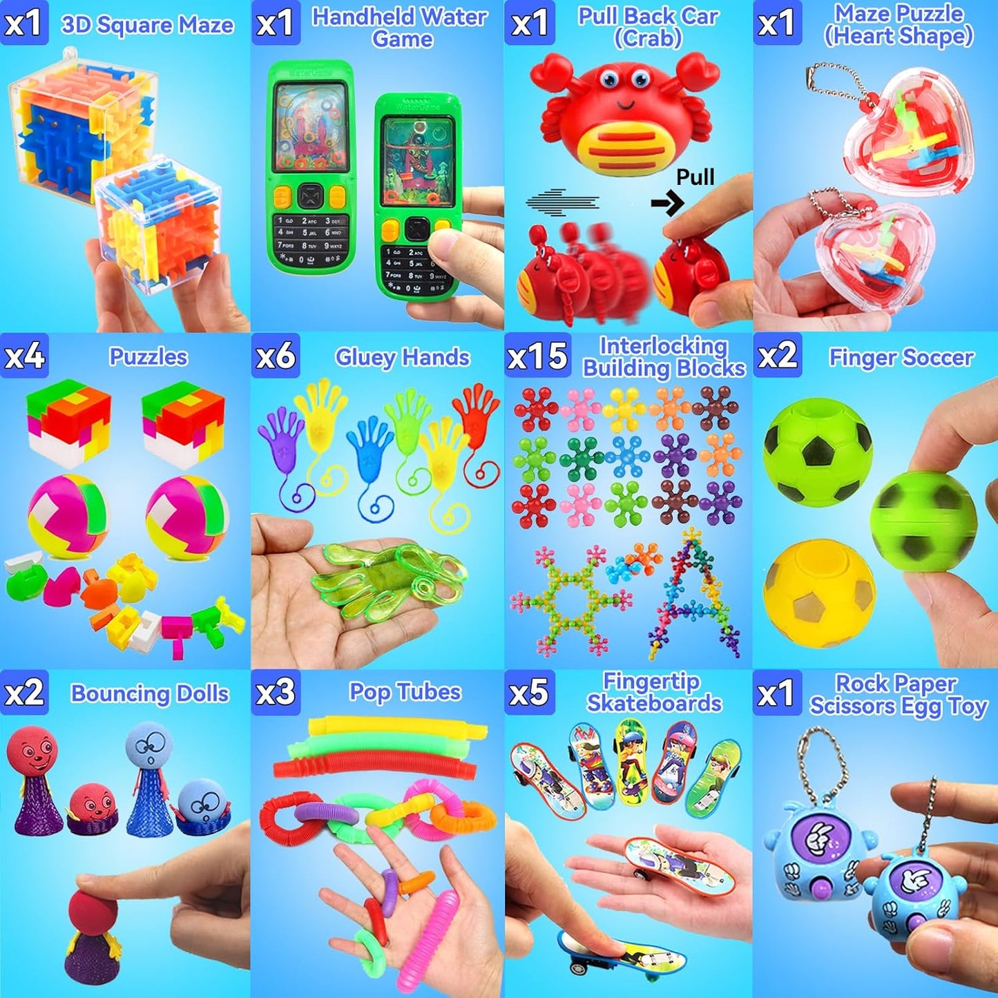 Skiennix Fidget Toys Assortment - 125 Pack for Kids 4-12 | Stress Relief & Party Favors
