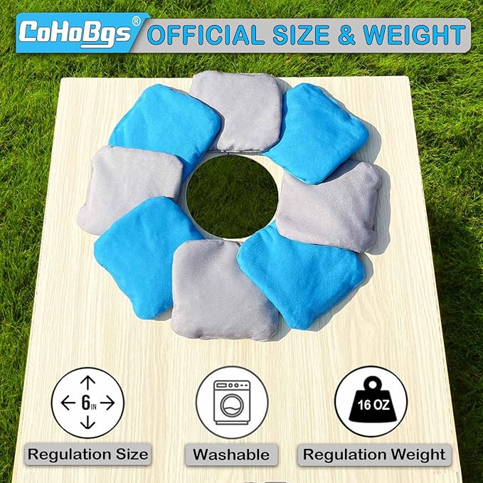 CoHoBgs Corn Hole Bags Set 8, Professional Cornhole Bags Dual-Sided Slick & Stick Resin Filled Suede and Duck Canvas Bean Bag for Cornhole Game Includes Carry Case