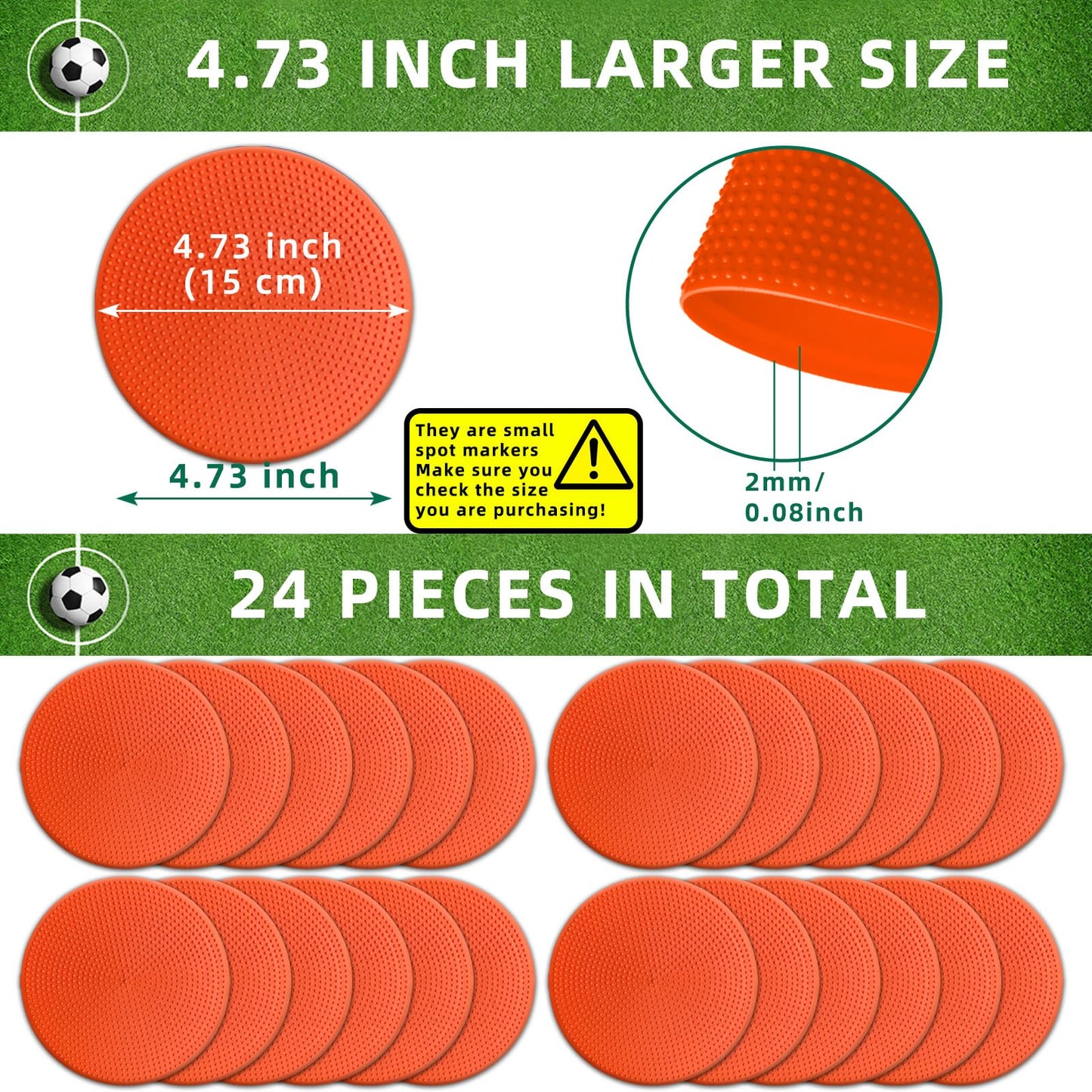 PIKZH Poly Spot Markers 4.73 inch 24 Pcs Non-Slip Rubber Agility Training Markers Floor Dots Flat Field Cones for Football Soccer Basketball School Exercise Drills, Gym Dance Practice TPE Orange Red