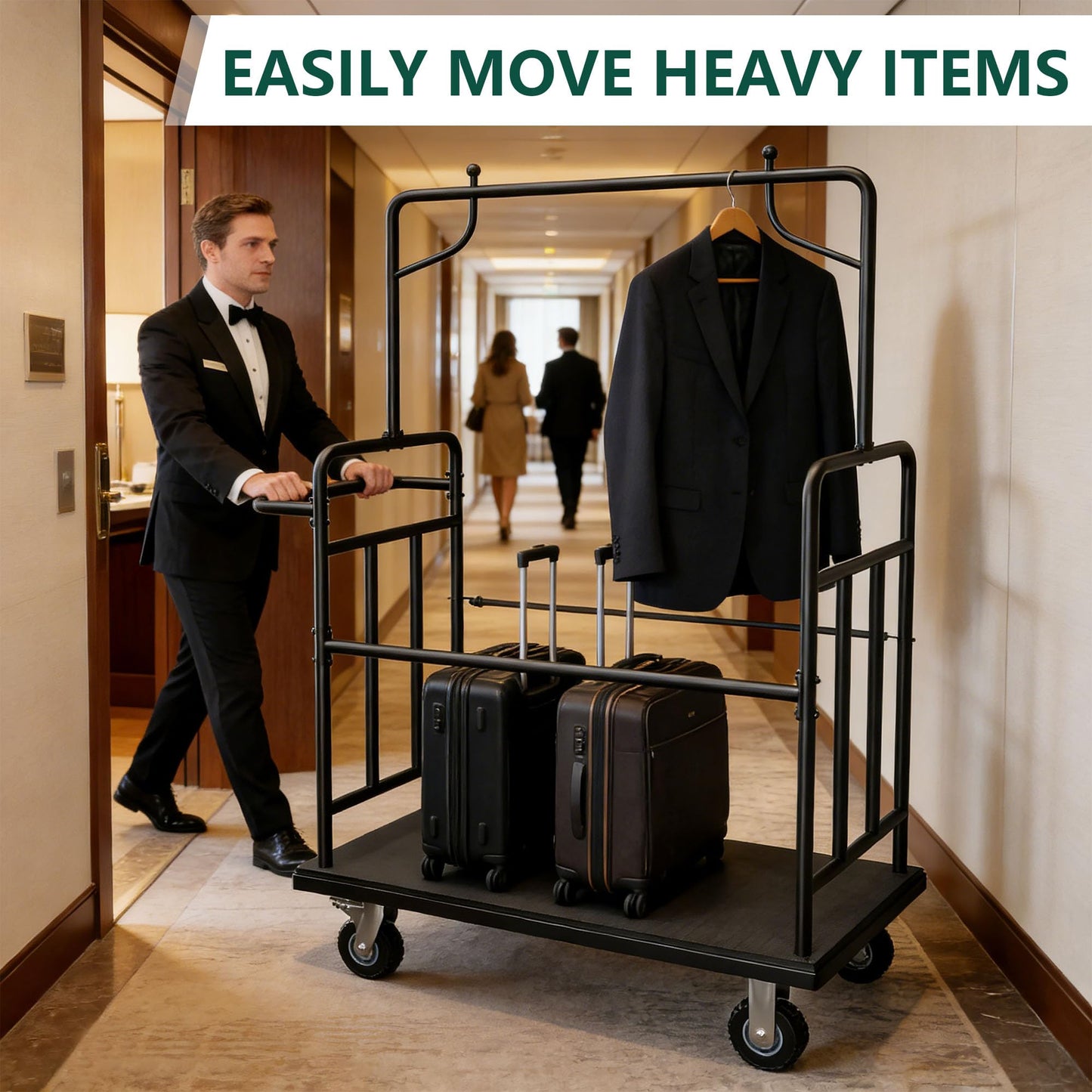 Luggage Cart with Wheels,1100LBS Heavy-Duty Luggage Trolley & Hand Truck,360° Silent Wheels with Anti-Collision Strip,Platform Dolly for Hotel Bellman,Airport and Resort Use