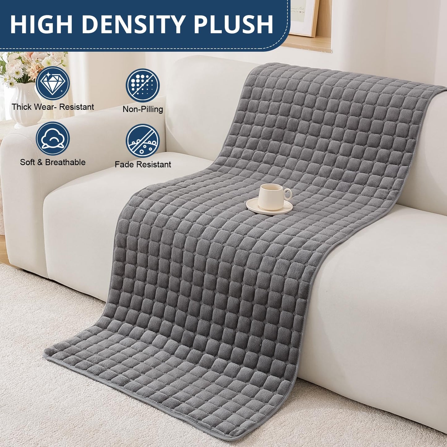 OstepDecor Faux Fur Couch Covers, Sofa Cover Washable, Super Soft Plush Couch Blanket Cover, Thick Cozy Sofa Slipcovers Furniture Protector for Couches and Sofas (27.6" x 70.9", Dark Grey)