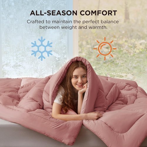 Bedsure Comforter Duvet Insert - All-Season Quilted Twin Bedding Blanket, GentleSoft Down Alternative, Dusty Pink 88 x 68 Inches