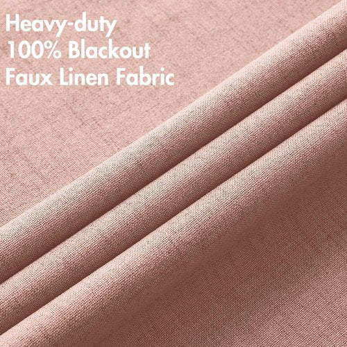 MIULEE Blackout Linen Curtains - 100% Thermal Insulated Blush Pink Drapes | 52 x 63 Inch (2 Panels)
