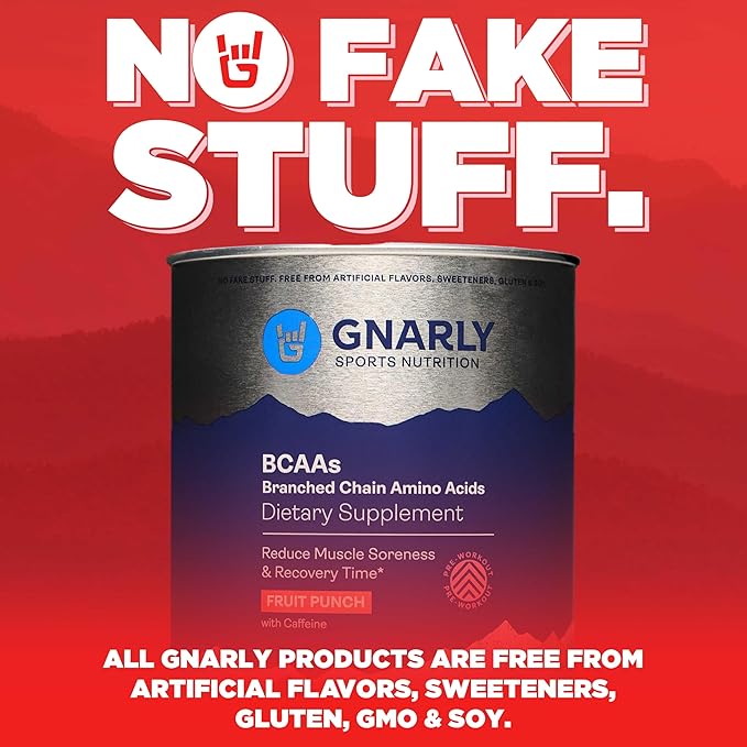 Gnarly Nutrition BCAA Powder, Fruit Punch ??Pre-Workout BCAAS Amino Acids ??NSF Sport Certified ??Supplement to Support and Rebuild Muscle ??Fruit Punch with Caffeine, 10.58 oz