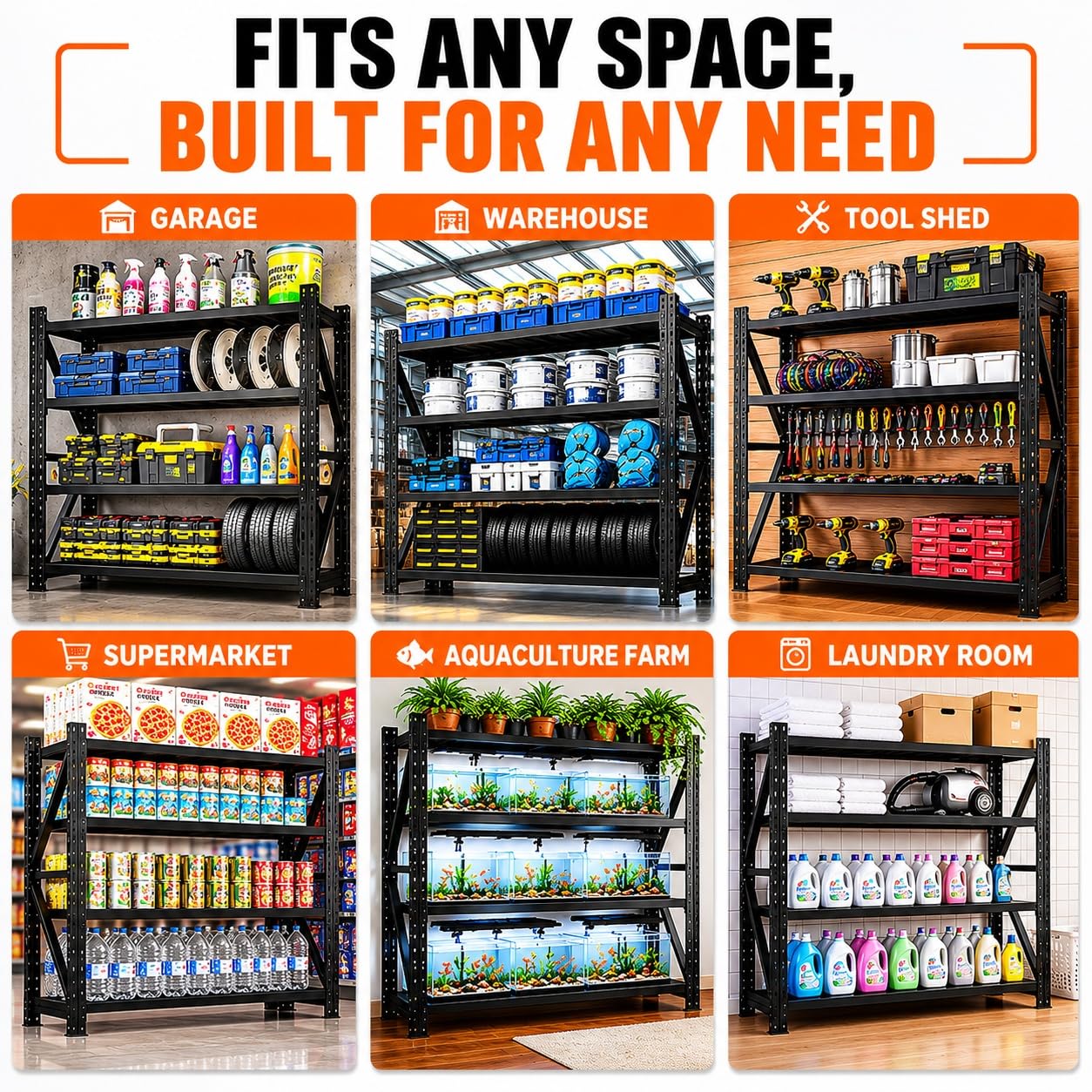 FYYXTEE 5000LBS Garage Shelving, 71" W Heavy Duty Metal Adjustable 4 Tier Storage for Warehouse, Basement, Shop and Office, Commercial-Grade Steel Organizer, 71" W x 24" D x 69" H