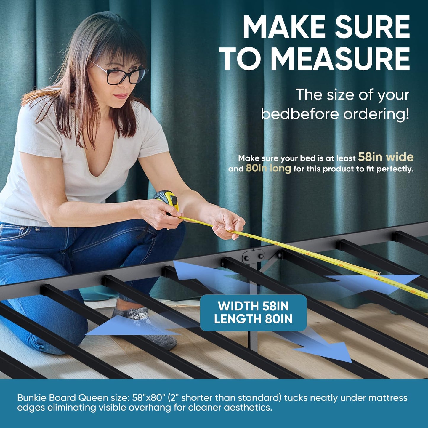 Bunkie Board Queen Size - Heavy Duty Reinforced Wood Bed Boards for Under Mattress, Universal Sleeper Sofa Support Board with Anti-Sag Design for Metal Bed Frame, Platform Beds&Pull Out Couches