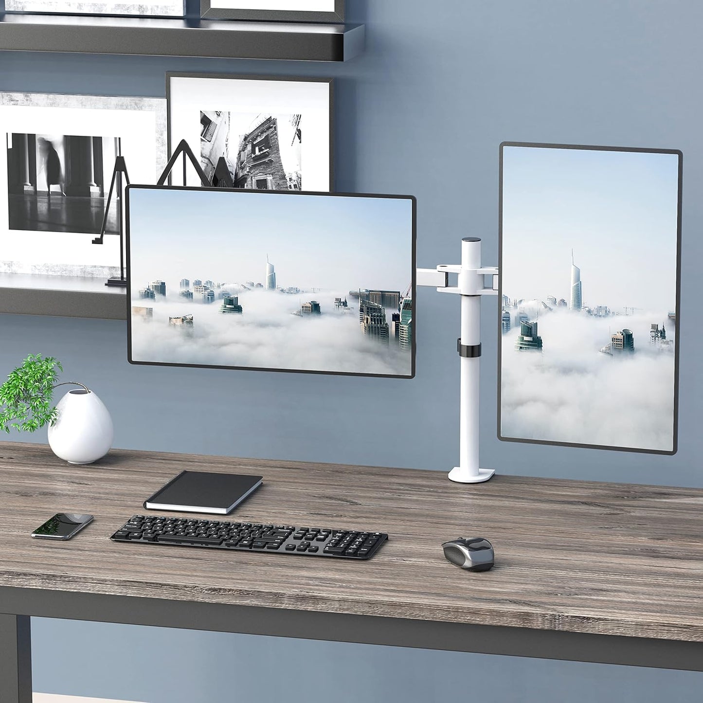 WALI 2 27 inch, 22 lbs. (M002-W), Mount Stand Fits Screens up to Weight Capacity per Arm White