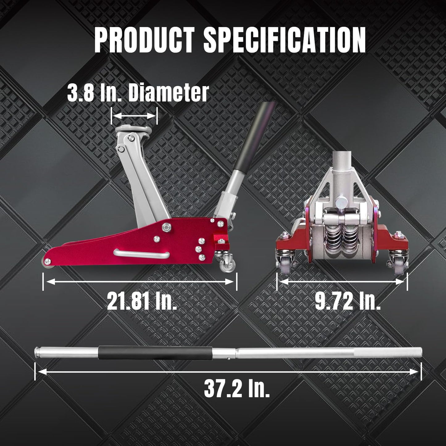 Big RED 1.5 Ton Floor Jack,Aluminum and Steel Hydraulic Low Profile Car Jack with Dual Piston Quick Lift Pump,Lightweight Racing Floor Jack for Vehicle,3,000 lb Capacity,Red,TAM815016LR