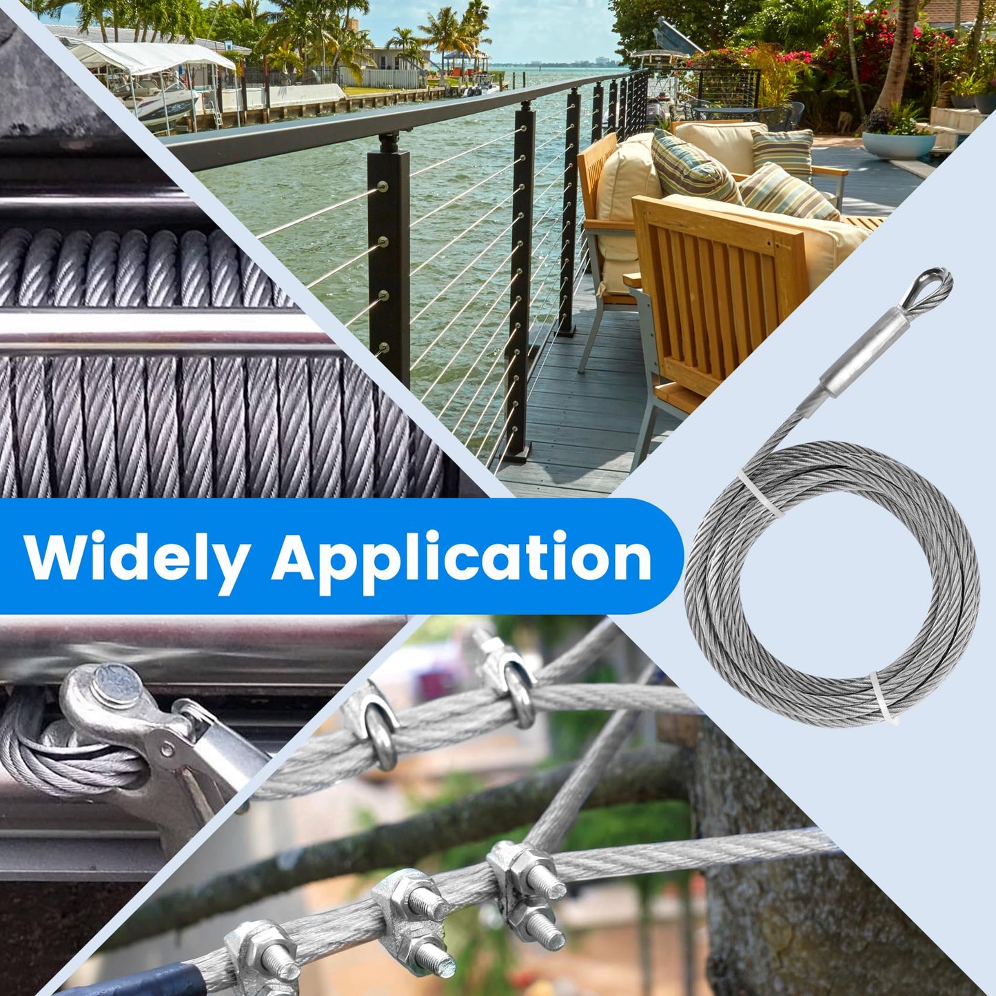 Mariocsa 1/2" Stainless Steel Cable 75FT, 7x19 Strands Wire Rope Cable with 23000 lbs Breaking Strength, Stainless Steel Wire Rope with M12 Clips Clamp and Thimbles for Boat Lift Cable, Winch Cable
