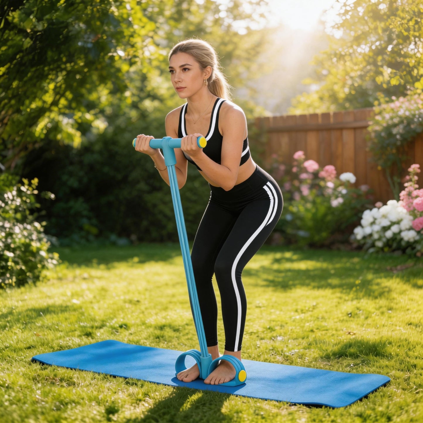 Pedal Resistance Bands with Handles, 6-Tube Upgrade Portable Pedal Resistance Band, Natural Rubber Resistance Bands for Abdomen Waist Arm Leg Full Body Workout (Blue)