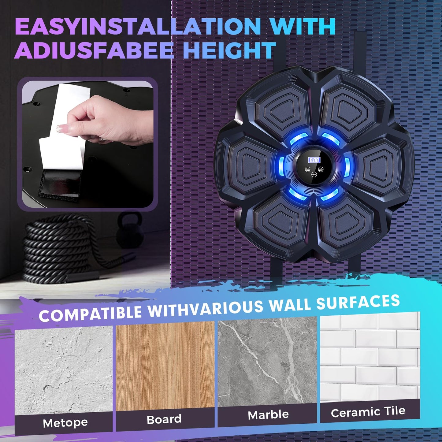 Beyn 2026 Music Boxing Machine Upgrade - Smart Bluetooth,Two Pairs of Gloves.Multiple Modes.Wall-Mounted for Home/Office/Gym.Ideal for Adults and Kids.Space-Saving,Brings Fun Workouts and Family Fun.