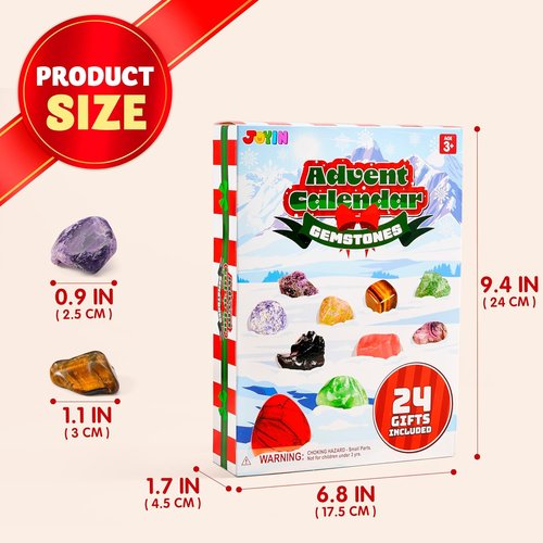 JOYIN Christmas Advent Calendar - 24 Days of Gemstones Countdown | Fun Gifts for Kids & Classroom Prizes