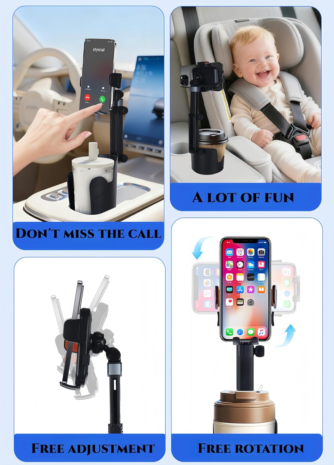 BNTTEAM 4.7-7.2 inch) Upgrade Universal Cup Car Mount Stand Bracket Height Adjustable for All Phone Fit All Car Display