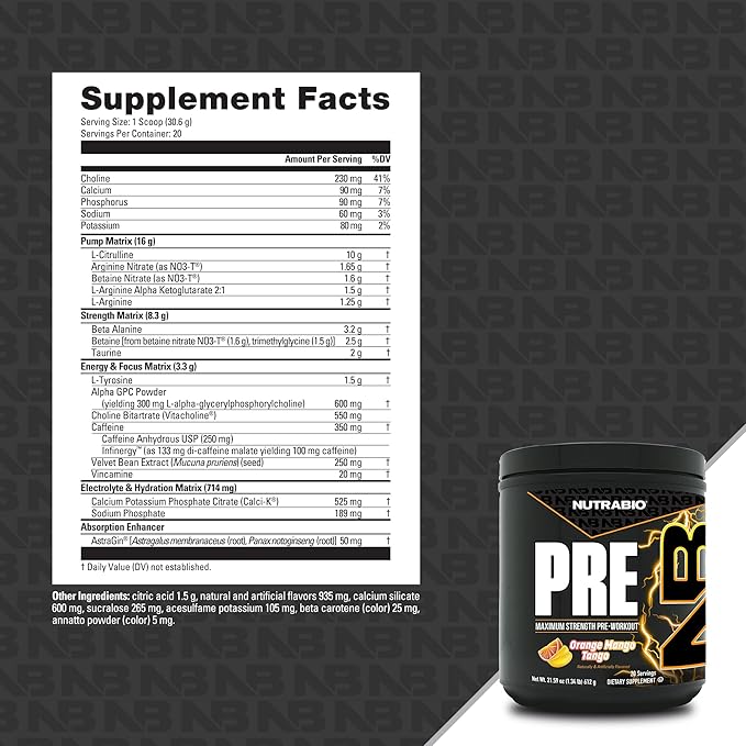 NutraBio Preworkout Powder, Orange Mango| Explosive Energy, Laser Focus, Extreme Pumps| Pre Workout for Men & Women| Performance, Endurance, Power Complex, Caffeine, Electrolytes
