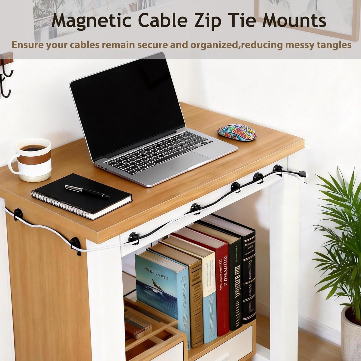 Ziuipuv 25 100 Magnetic Cable Zip Tie Mounts, Pcs Magnets with Pcs Cable Zip Ties, Multipurpose Cable Holder Magnets