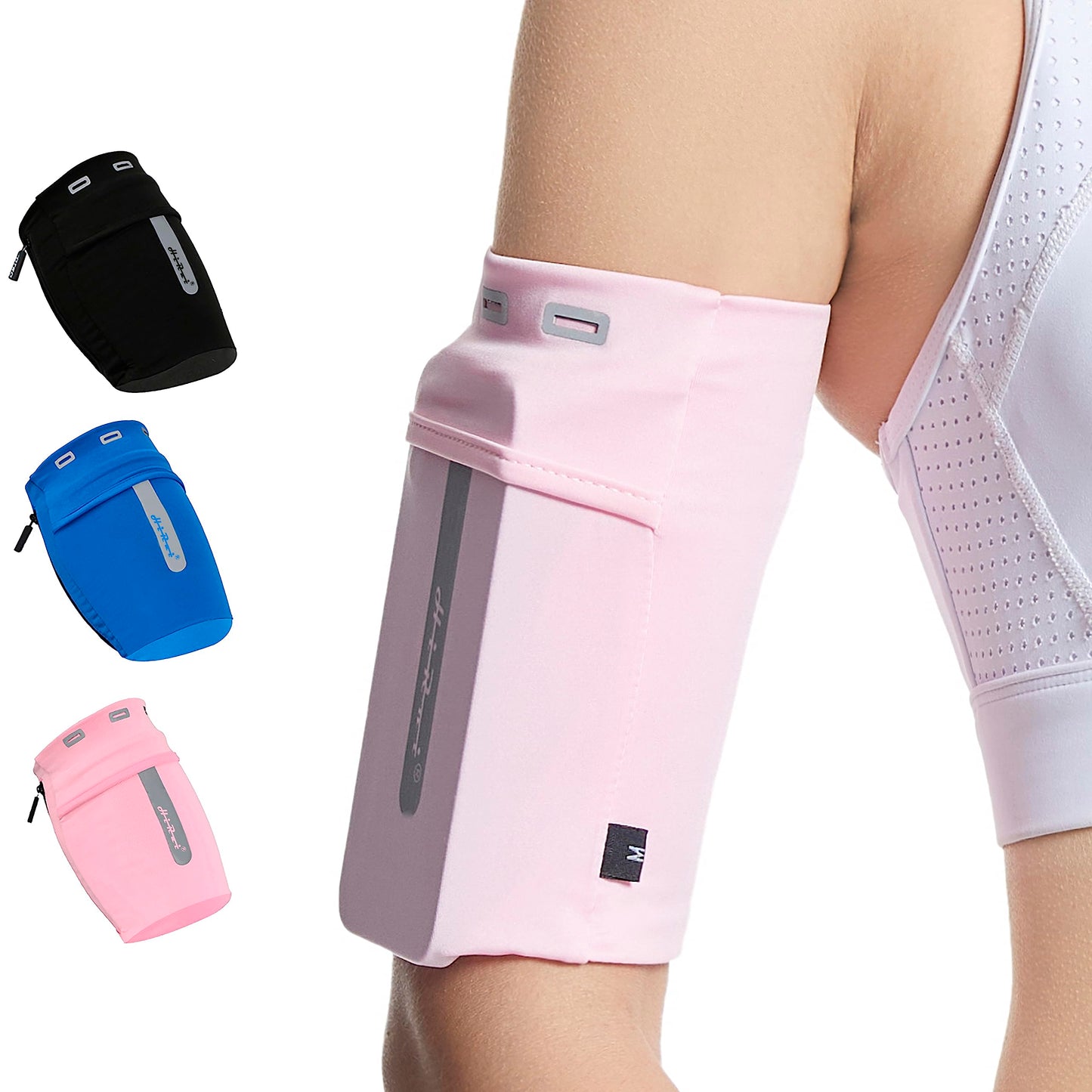 HiRui Running Armband Sleeve Universal Sports Armband Cell Phone Holder Armband for Exercise Workout, Compatible with iPhone 17/16/15/14/Plus/Pro Samsung Galaxy All Phones (M, Pink)